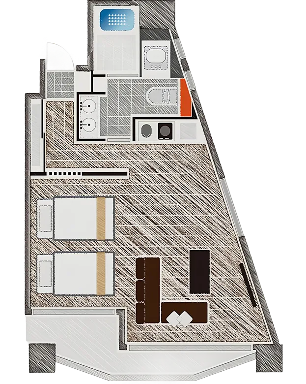 Suite Double Room floor plan — 44 m²
