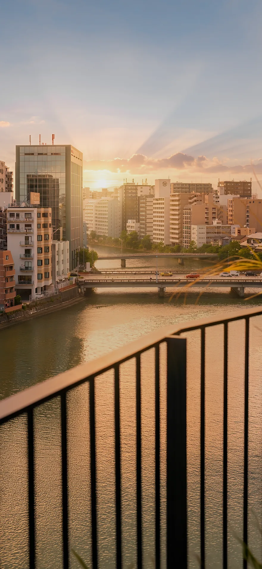 A Good Day Fukuoka — morning light over the river